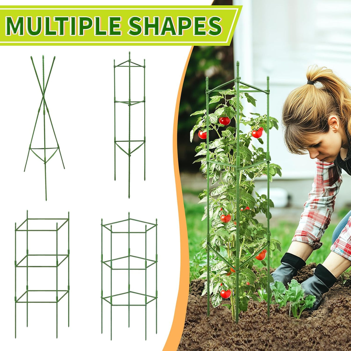 63-Inch Heavy Duty Tomato Cages, 6-Pack Extra Tall Metal Tomato Trellis, Steel Tube Plant Cage for Indeterminate Tomatoes, Cucumbers, Pole Beans – Rust-Proof Coated