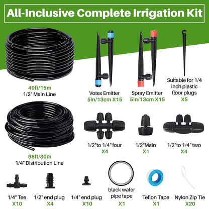 Drip Irrigation System, Automatic Garden Watering Kit, Quick-Connect