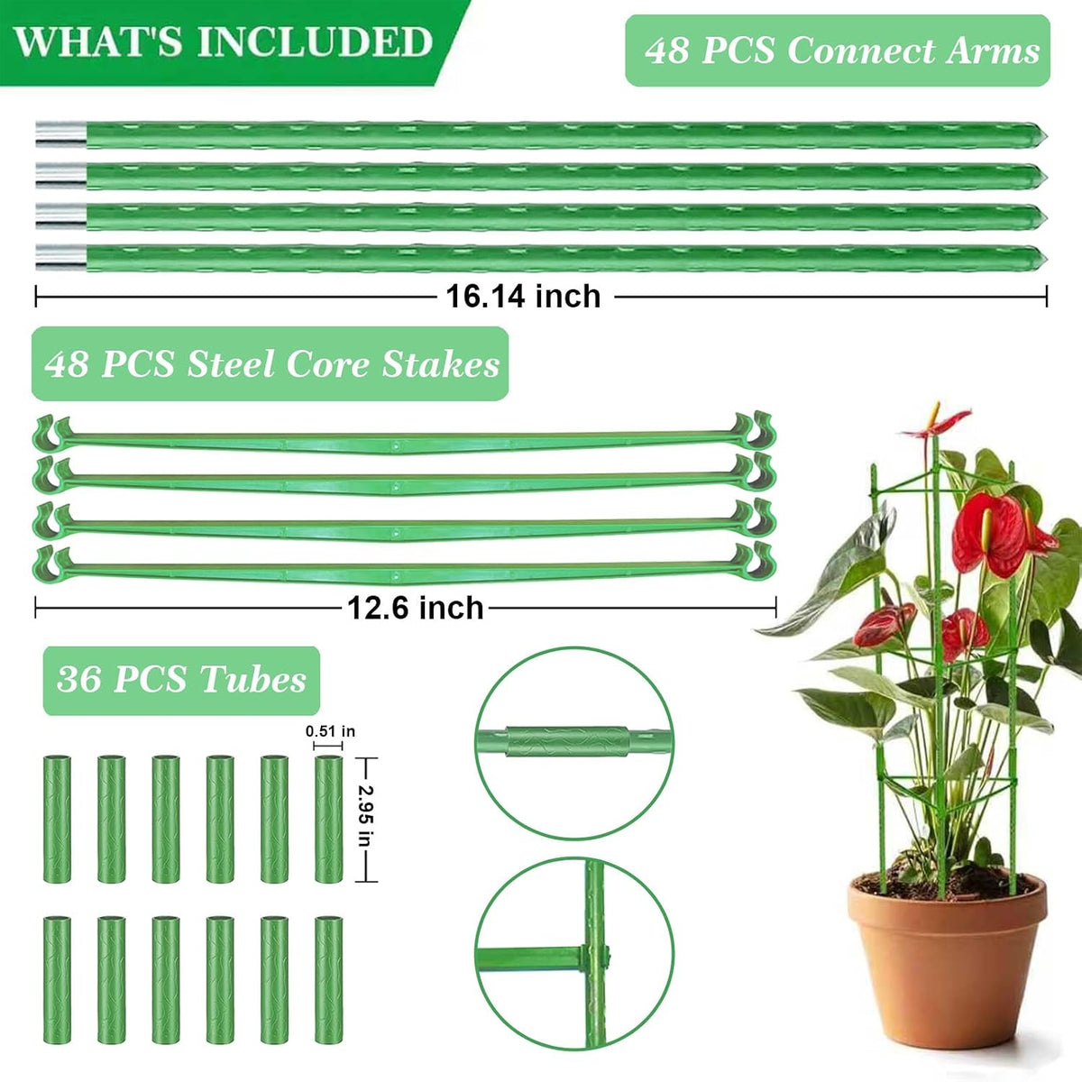 63Inch Tomato Cage for Garden, 4Pack Plant Support Garden Stakes