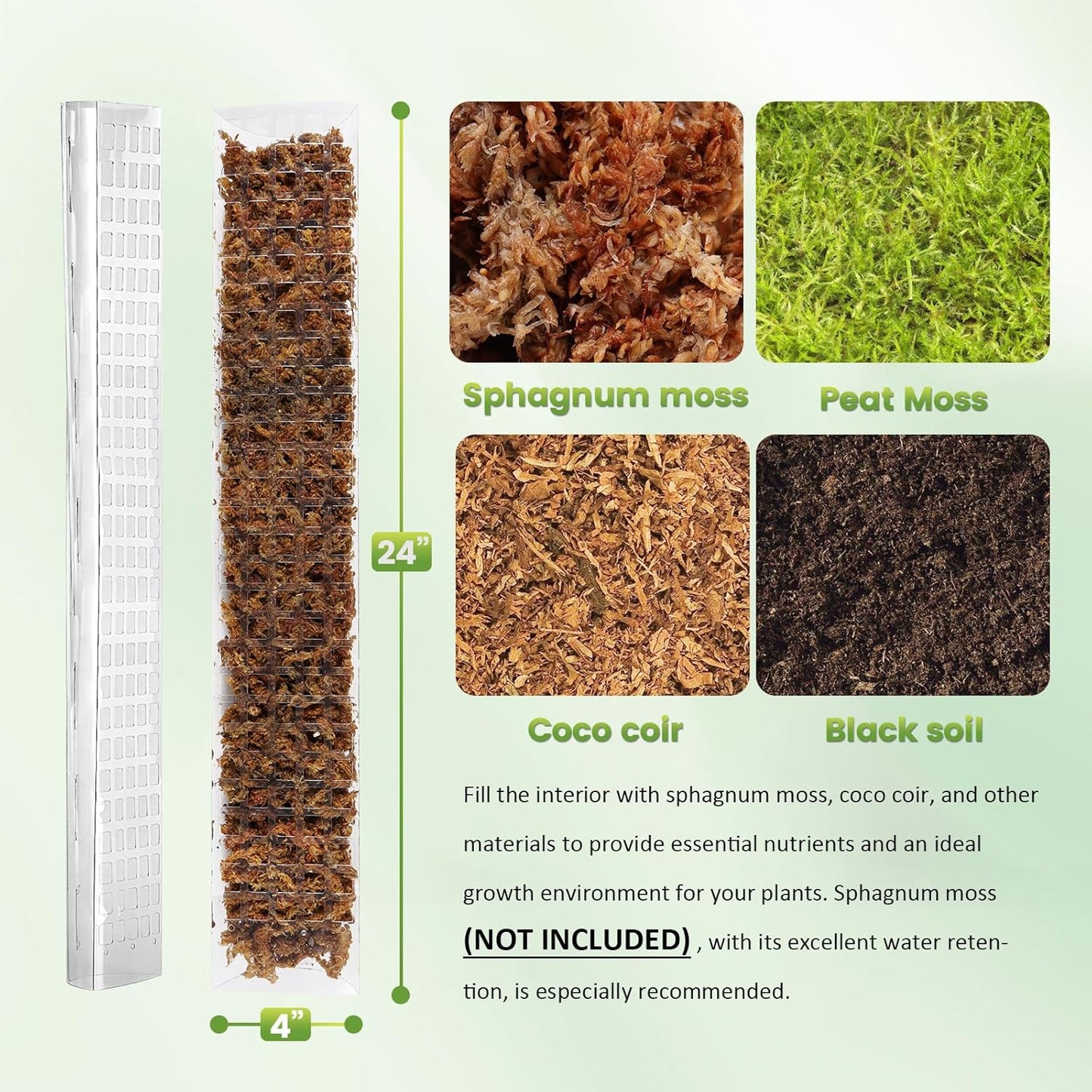 Plastic Moss Pole for Monstera and Climbing Plants, 24-Inch, 4-Pack
