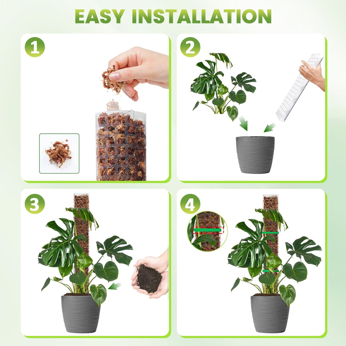 Plastic Moss Pole for Monstera and Climbing Plants, 24-Inch, 4-Pack