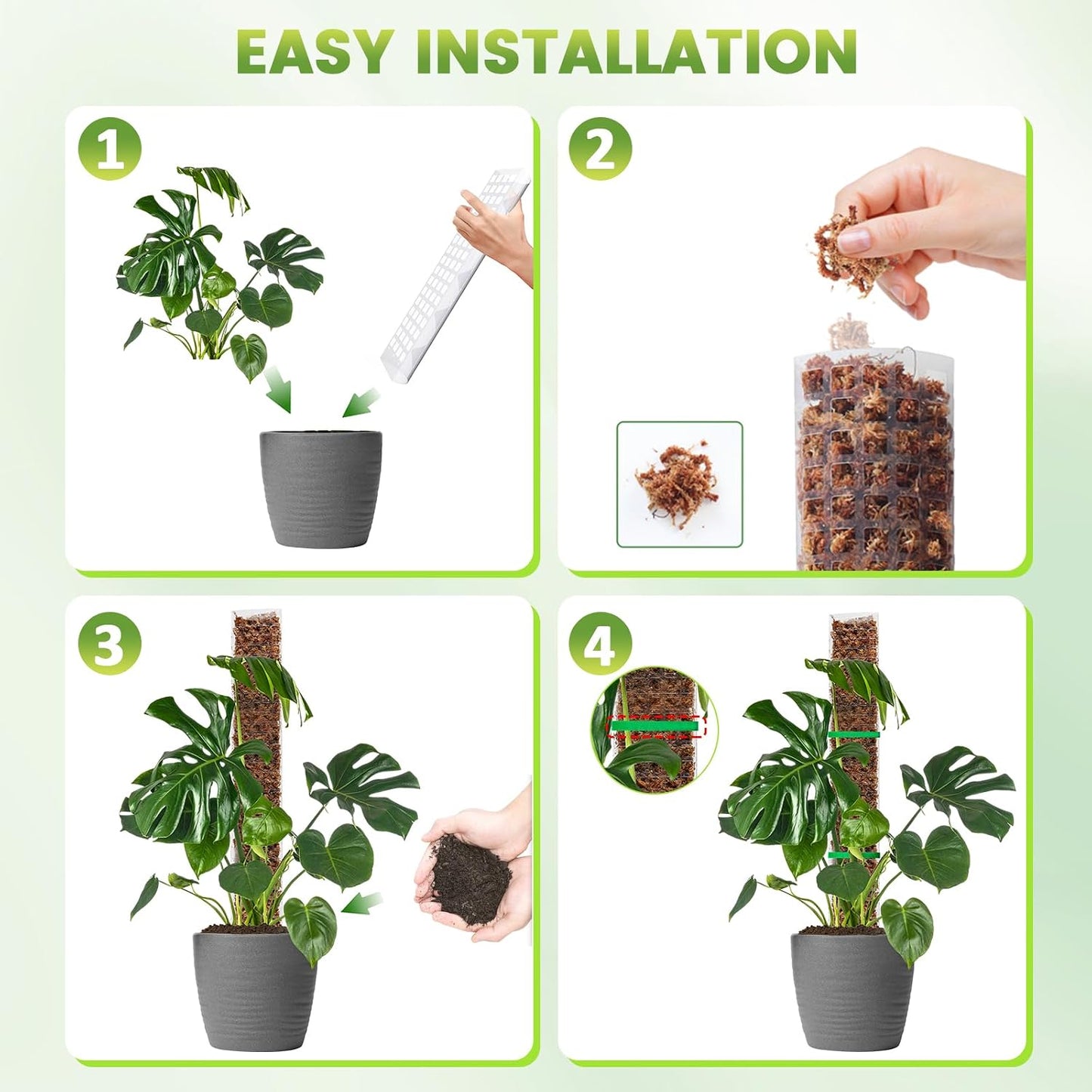 Plastic Moss Pole for Monstera and Climbing Plants, 24-Inch, 4-Pack