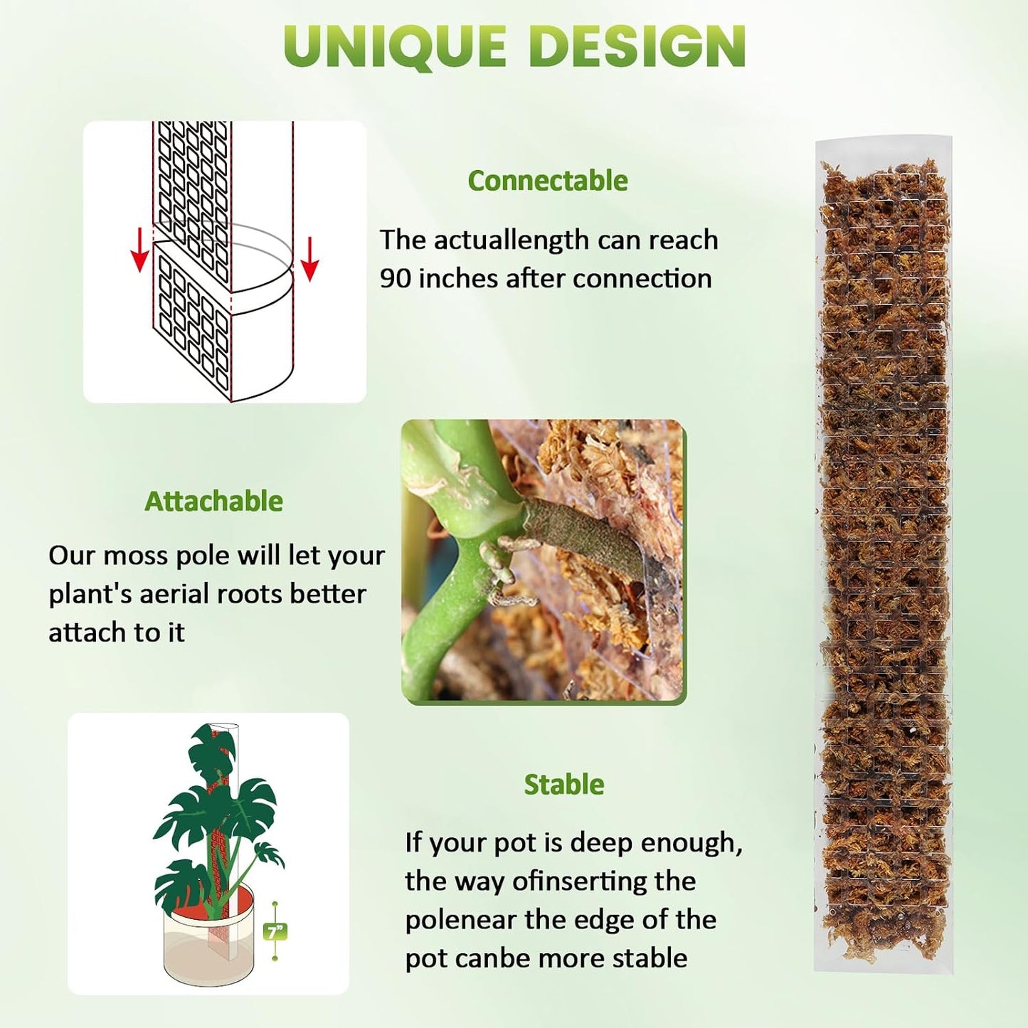 Plastic Moss Pole for Monstera and Climbing Plants, 24-Inch, 4-Pack