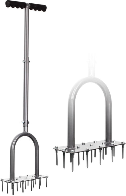 Manual Lawn Aerator Tool with 15 Iron Spikes, Garden Spike Aerator