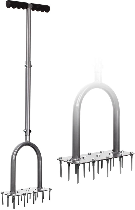 Manual Lawn Aerator Tool with 15 Iron Spikes, Garden Spike Aerator