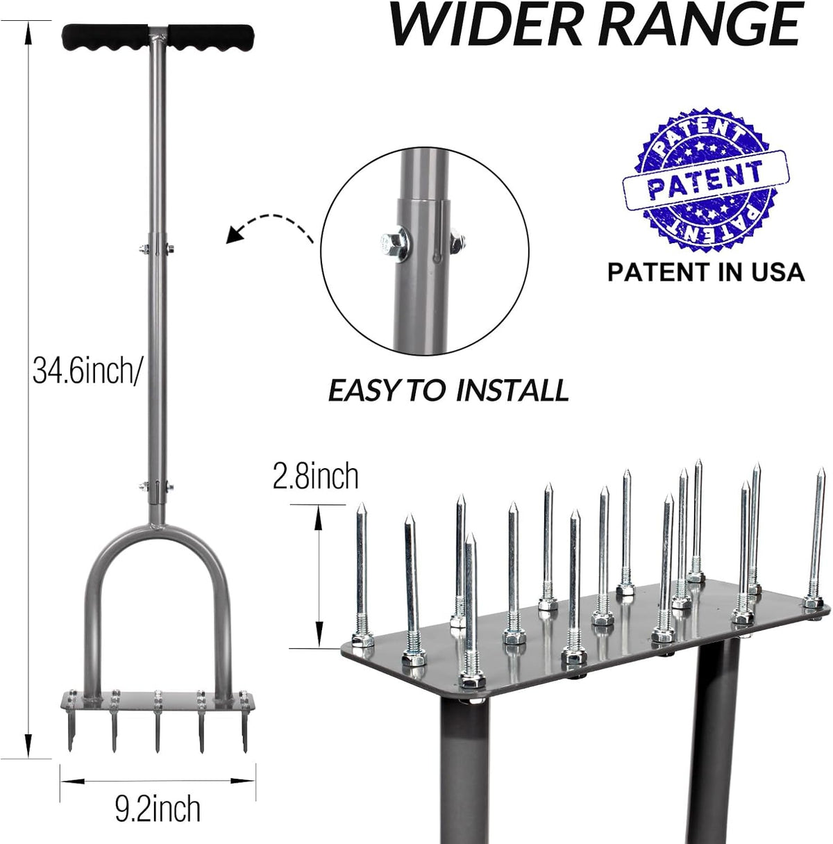 Manual Lawn Aerator Tool with 15 Iron Spikes, Garden Spike Aerator