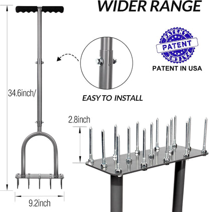 Manual Lawn Aerator Tool with 15 Iron Spikes, Garden Spike Aerator