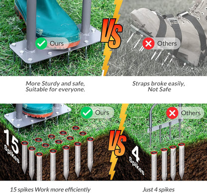 Manual Lawn Aerator Tool with 15 Iron Spikes, Garden Spike Aerator