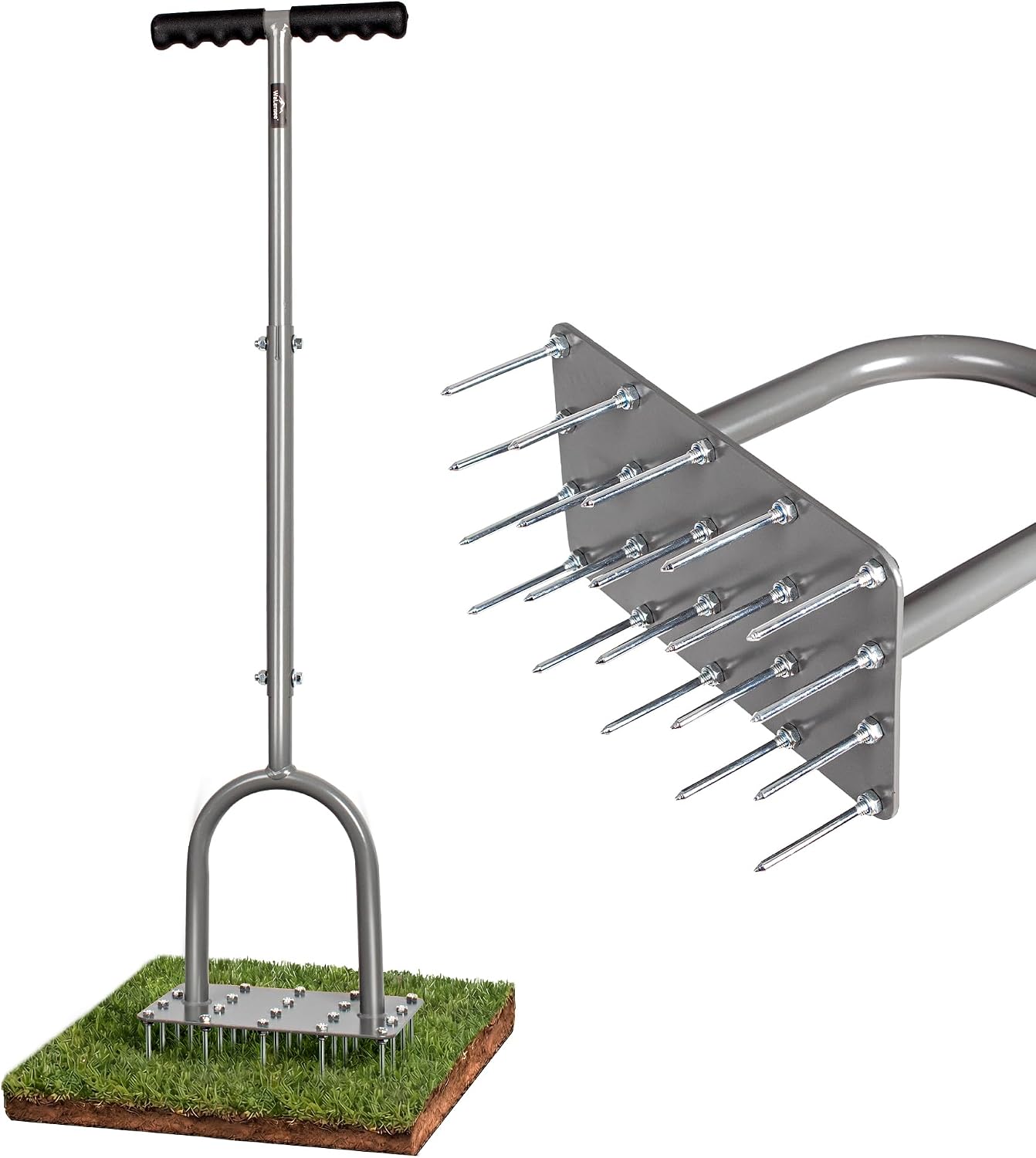 Manual Lawn Aerator Tool with 15 Iron Spikes, Garden Spike Aerator