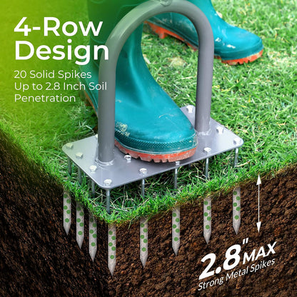 Manual Lawn Aerator Tool with 15 Iron Spikes, Garden Spike Aerator