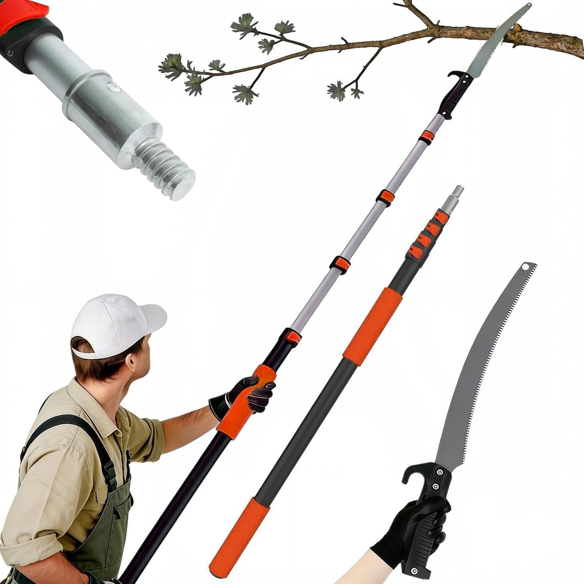 18FT Reach Manual Pole Saws for Tree Trimming with 3-12FT Telescoping Extension Pole, Anti-slip Handle, Manual Pruning Pole Saw with 19" 3X Detachable Saw for Forestry, Yard, Garden, Patios