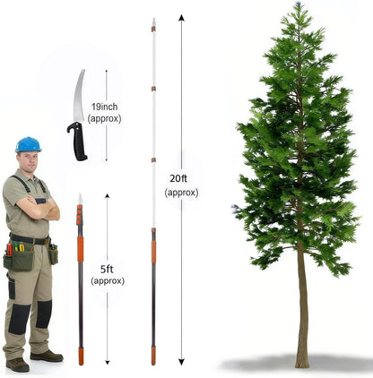 18FT Reach Manual Pole Saws for Tree Trimming with 3-12FT Telescoping Extension Pole, Anti-slip Handle, Manual Pruning Pole Saw with 19" 3X Detachable Saw for Forestry, Yard, Garden, Patios