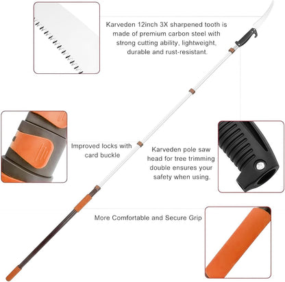 18FT Reach Manual Pole Saws for Tree Trimming with 3-12FT Telescoping Extension Pole, Anti-slip Handle, Manual Pruning Pole Saw with 19" 3X Detachable Saw for Forestry, Yard, Garden, Patios