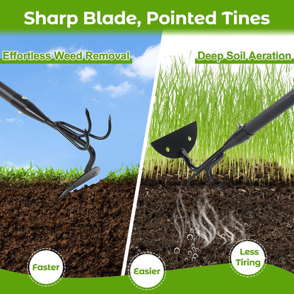 Garden Hoe, 2 in 1 Weeding Hoe and Cultivator Soil Tiller,52" Long Handle, Heavy Duty Hoe Garden Tool for Weeding, Loosening Soil, Cultivating, Gardening