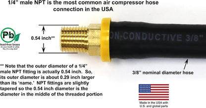 18-inch Short Air Compressor Hose: 1/4" Male NPT To 1/4" Male NPT Connections (Lead-Free Brass)