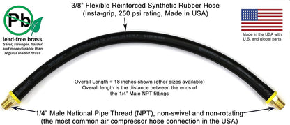 18-inch Short Air Compressor Hose: 1/4" Male NPT To 1/4" Male NPT Connections (Lead-Free Brass)