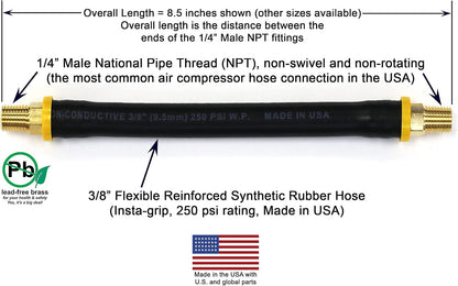 18-inch Short Air Compressor Hose: 1/4" Male NPT To 1/4" Male NPT Connections (Lead-Free Brass)
