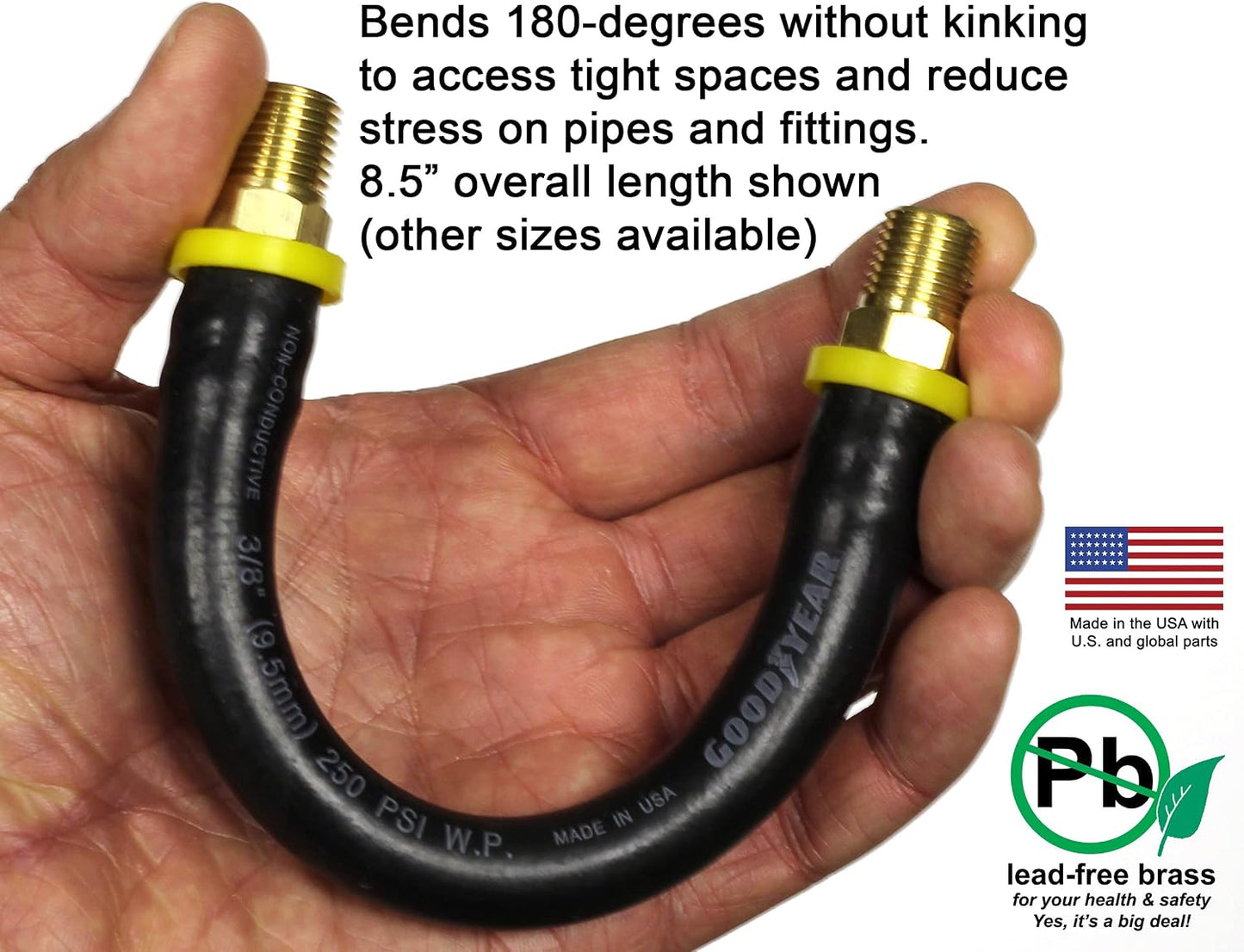 18-inch Short Air Compressor Hose: 1/4" Male NPT To 1/4" Male NPT Connections (Lead-Free Brass)
