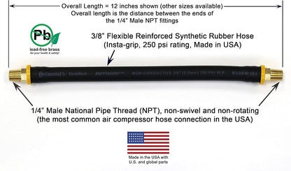 18-inch Short Air Compressor Hose: 1/4" Male NPT To 1/4" Male NPT Connections (Lead-Free Brass)