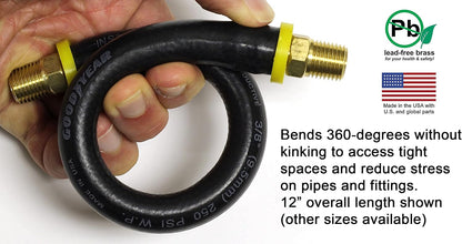 18-inch Short Air Compressor Hose: 1/4" Male NPT To 1/4" Male NPT Connections (Lead-Free Brass)