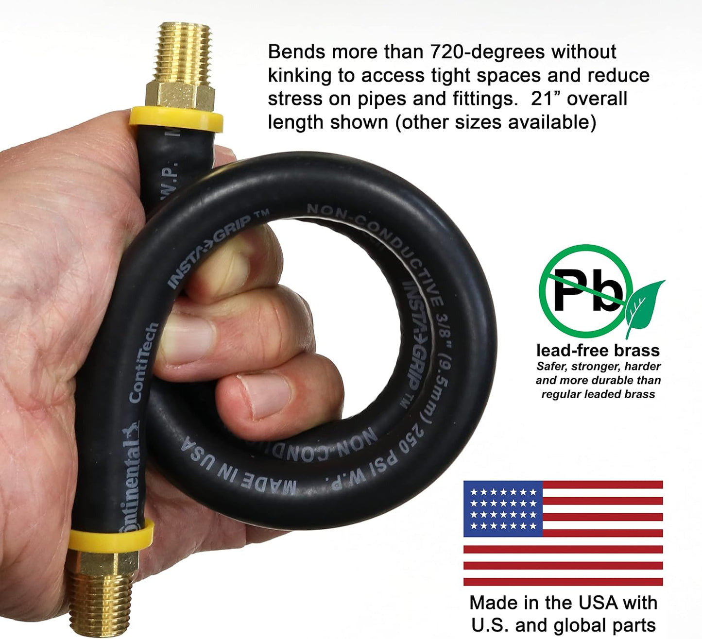 18-inch Short Air Compressor Hose: 1/4" Male NPT To 1/4" Male NPT Connections (Lead-Free Brass)