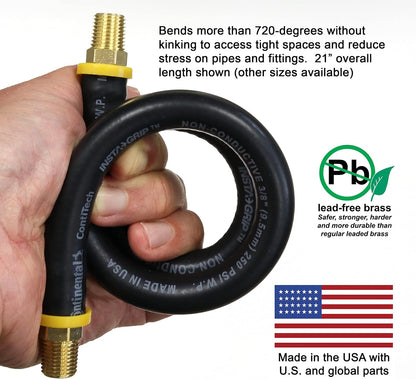 18-inch Short Air Compressor Hose: 1/4" Male NPT To 1/4" Male NPT Connections (Lead-Free Brass)