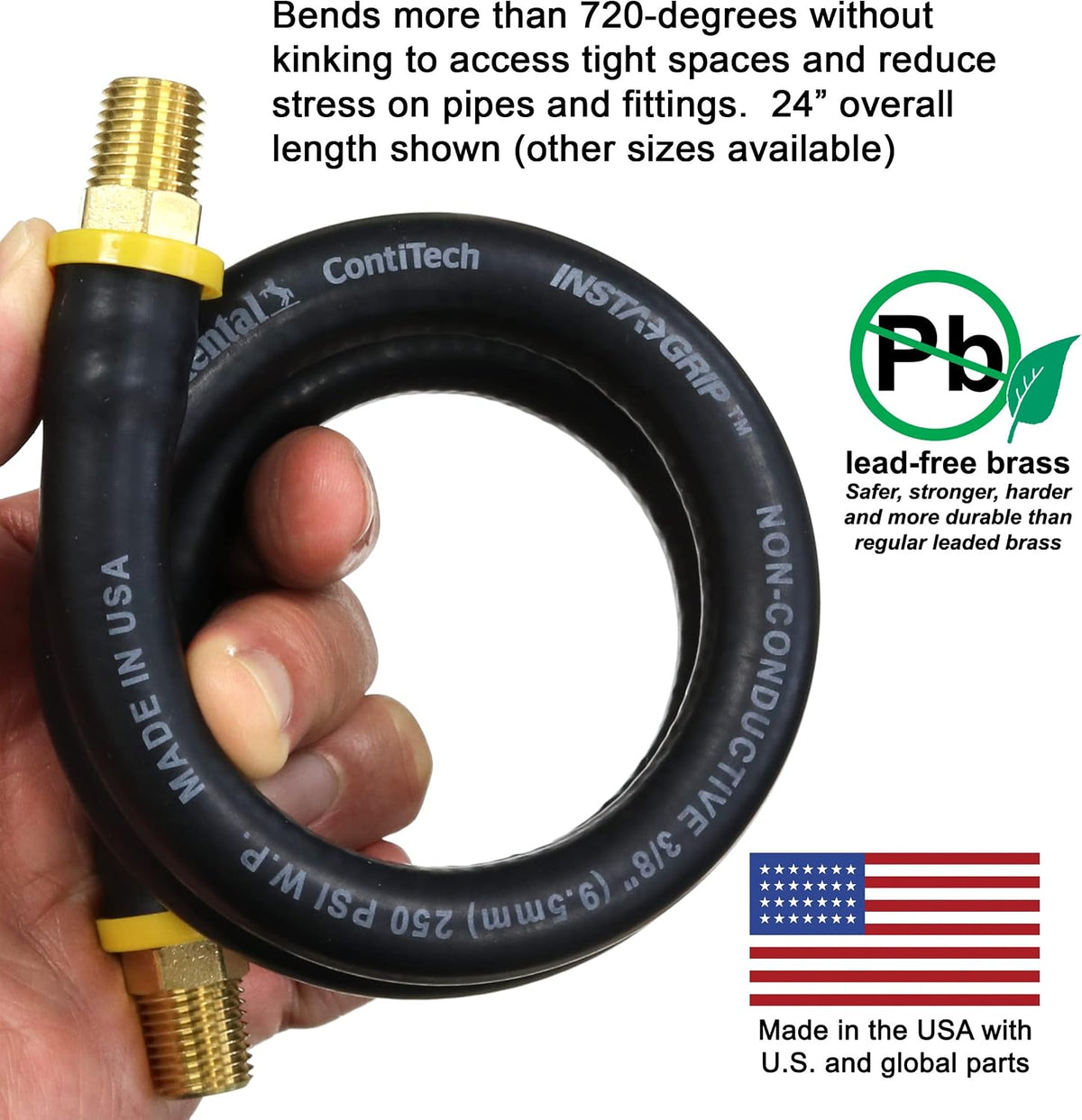 18-inch Short Air Compressor Hose: 1/4" Male NPT To 1/4" Male NPT Connections (Lead-Free Brass)
