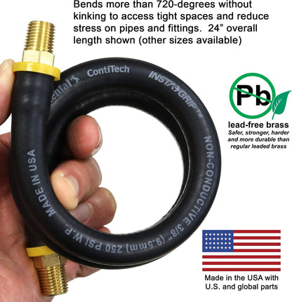 18-inch Short Air Compressor Hose: 1/4" Male NPT To 1/4" Male NPT Connections (Lead-Free Brass)