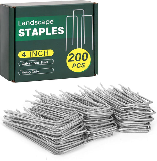 200 Pack Landscape Staples 4 Inches, Galvanized Metal Garden Stakes Landscaping Landscape Fabric Staples Sod Pins for Lawn, Barrier Fabric, Garden Fence, Ground Cover