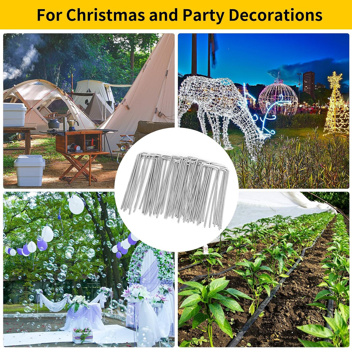 200 Pack Landscape Staples 4 Inches, Galvanized Metal Garden Stakes Landscaping Landscape Fabric Staples Sod Pins for Lawn, Barrier Fabric, Garden Fence, Ground Cover