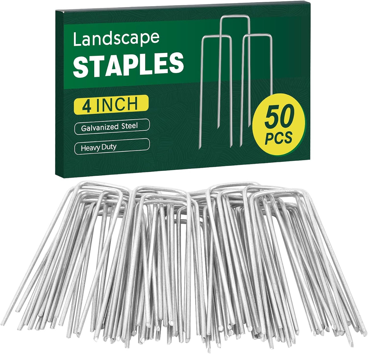 200 Pack Landscape Staples 4 Inches, Galvanized Metal Garden Stakes Landscaping Landscape Fabric Staples Sod Pins for Lawn, Barrier Fabric, Garden Fence, Ground Cover