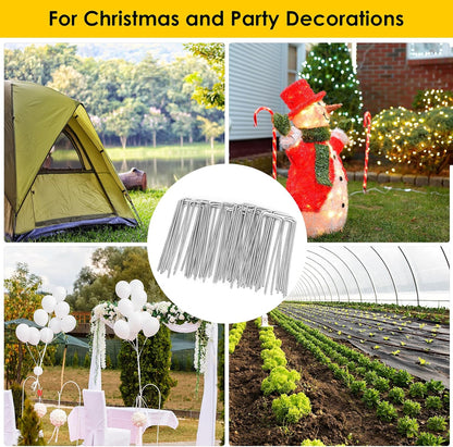 200 Pack Landscape Staples 4 Inches, Galvanized Metal Garden Stakes Landscaping Landscape Fabric Staples Sod Pins for Lawn, Barrier Fabric, Garden Fence, Ground Cover
