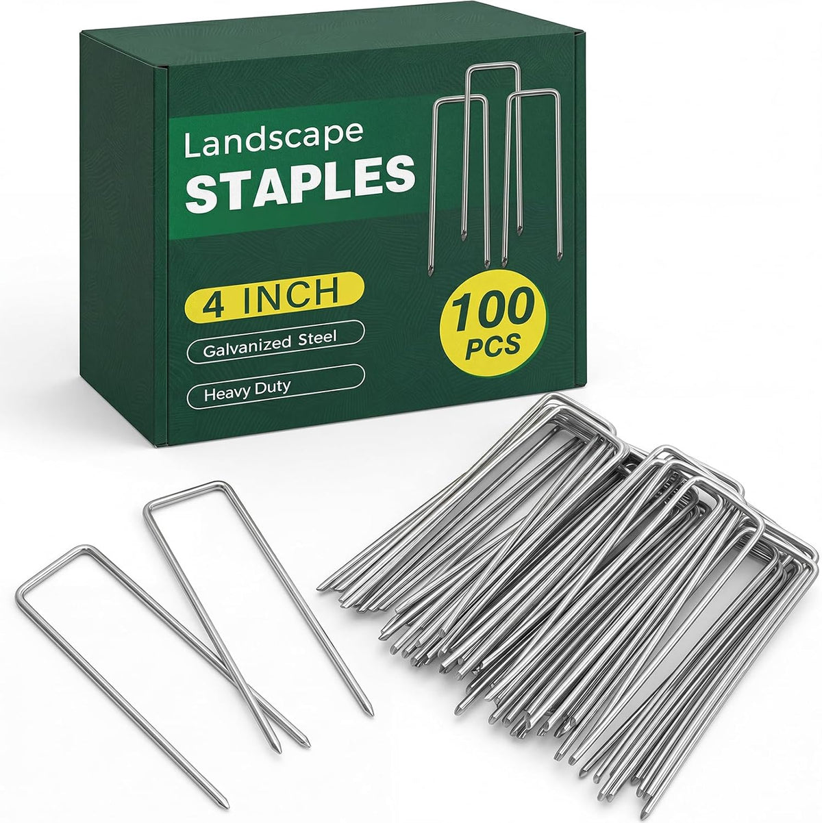 200 Pack Landscape Staples 4 Inches, Galvanized Metal Garden Stakes Landscaping Landscape Fabric Staples Sod Pins for Lawn, Barrier Fabric, Garden Fence, Ground Cover