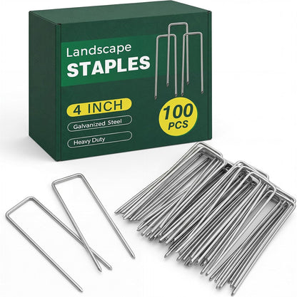 200 Pack Landscape Staples 4 Inches, Galvanized Metal Garden Stakes Landscaping Landscape Fabric Staples Sod Pins for Lawn, Barrier Fabric, Garden Fence, Ground Cover