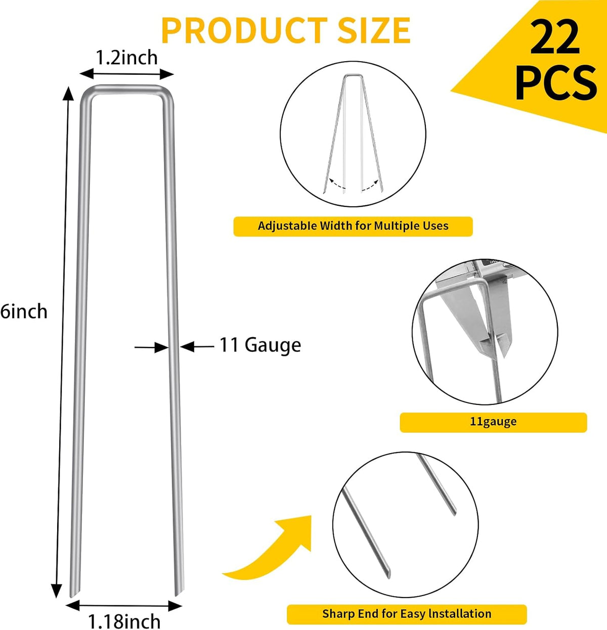 200 Pack Landscape Staples 4 Inches, Galvanized Metal Garden Stakes Landscaping Landscape Fabric Staples Sod Pins for Lawn, Barrier Fabric, Garden Fence, Ground Cover
