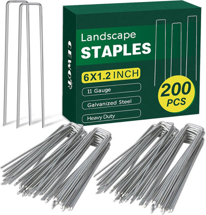 200 Pack Landscape Staples 4 Inches, Galvanized Metal Garden Stakes Landscaping Landscape Fabric Staples Sod Pins for Lawn, Barrier Fabric, Garden Fence, Ground Cover