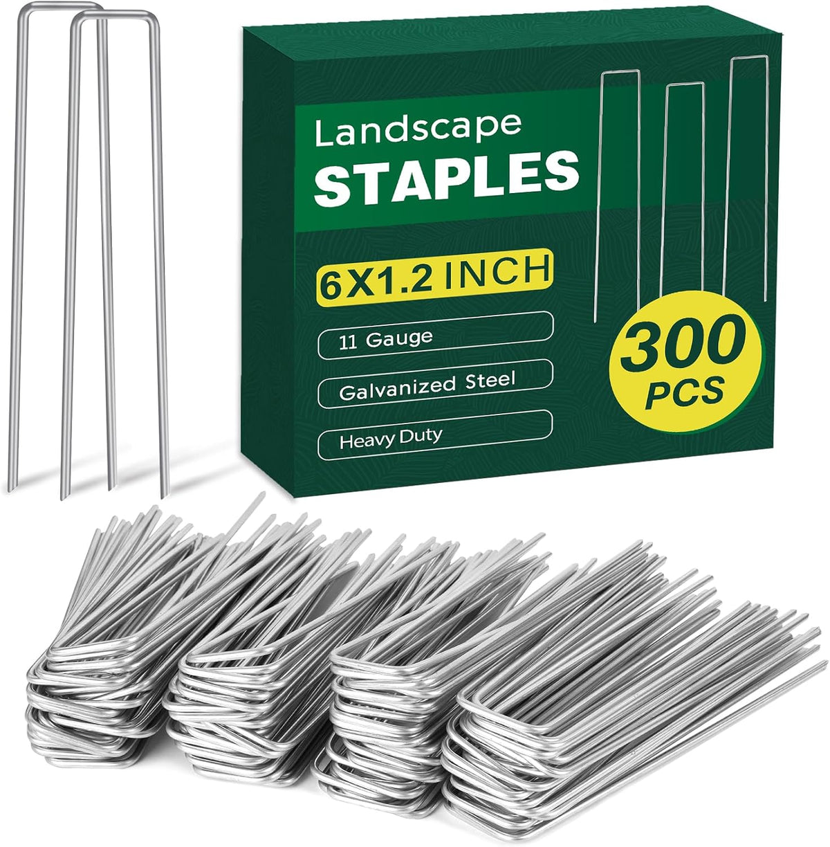 200 Pack Landscape Staples 4 Inches, Galvanized Metal Garden Stakes Landscaping Landscape Fabric Staples Sod Pins for Lawn, Barrier Fabric, Garden Fence, Ground Cover