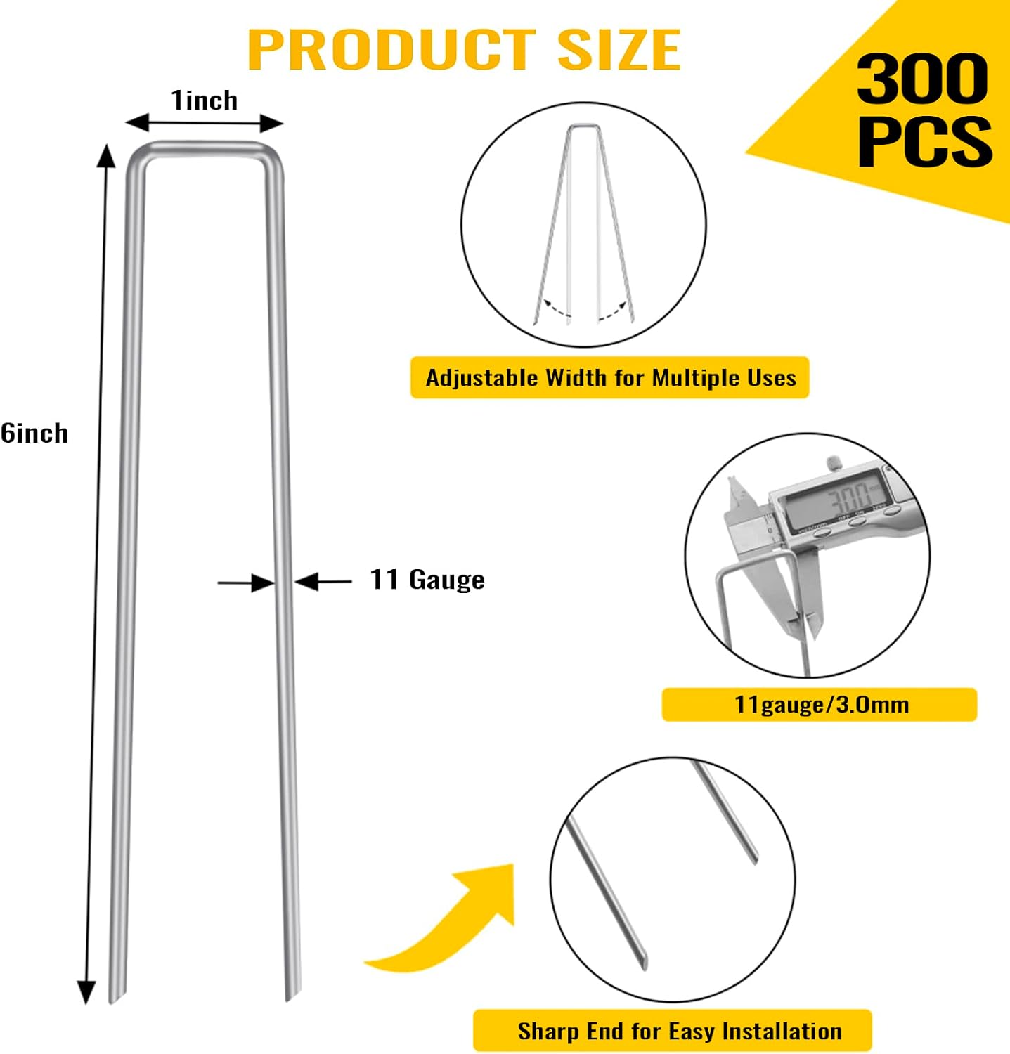 200 Pack Landscape Staples 4 Inches, Galvanized Metal Garden Stakes Landscaping Landscape Fabric Staples Sod Pins for Lawn, Barrier Fabric, Garden Fence, Ground Cover
