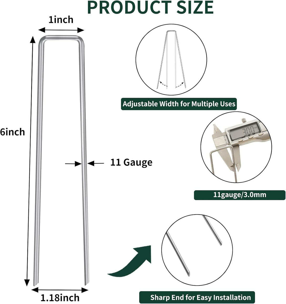 200 Pack Landscape Staples 4 Inches, Galvanized Metal Garden Stakes Landscaping Landscape Fabric Staples Sod Pins for Lawn, Barrier Fabric, Garden Fence, Ground Cover