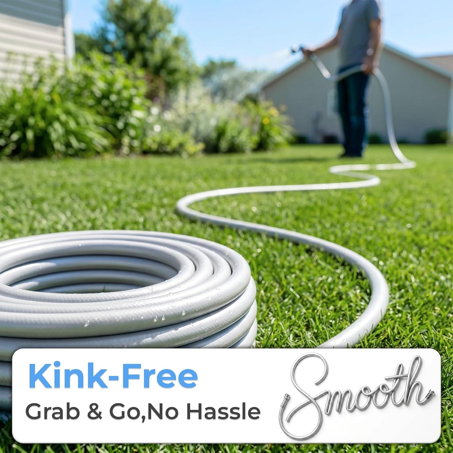 5/8" x 10 ft Leader Hybrid Garden Hose - No Kink Leakproof Heavy Duty Flexible Lightweight Durable Water Hose - Female to Female Fittings for Reel Cart, Gardening, Lawn & Car Wash