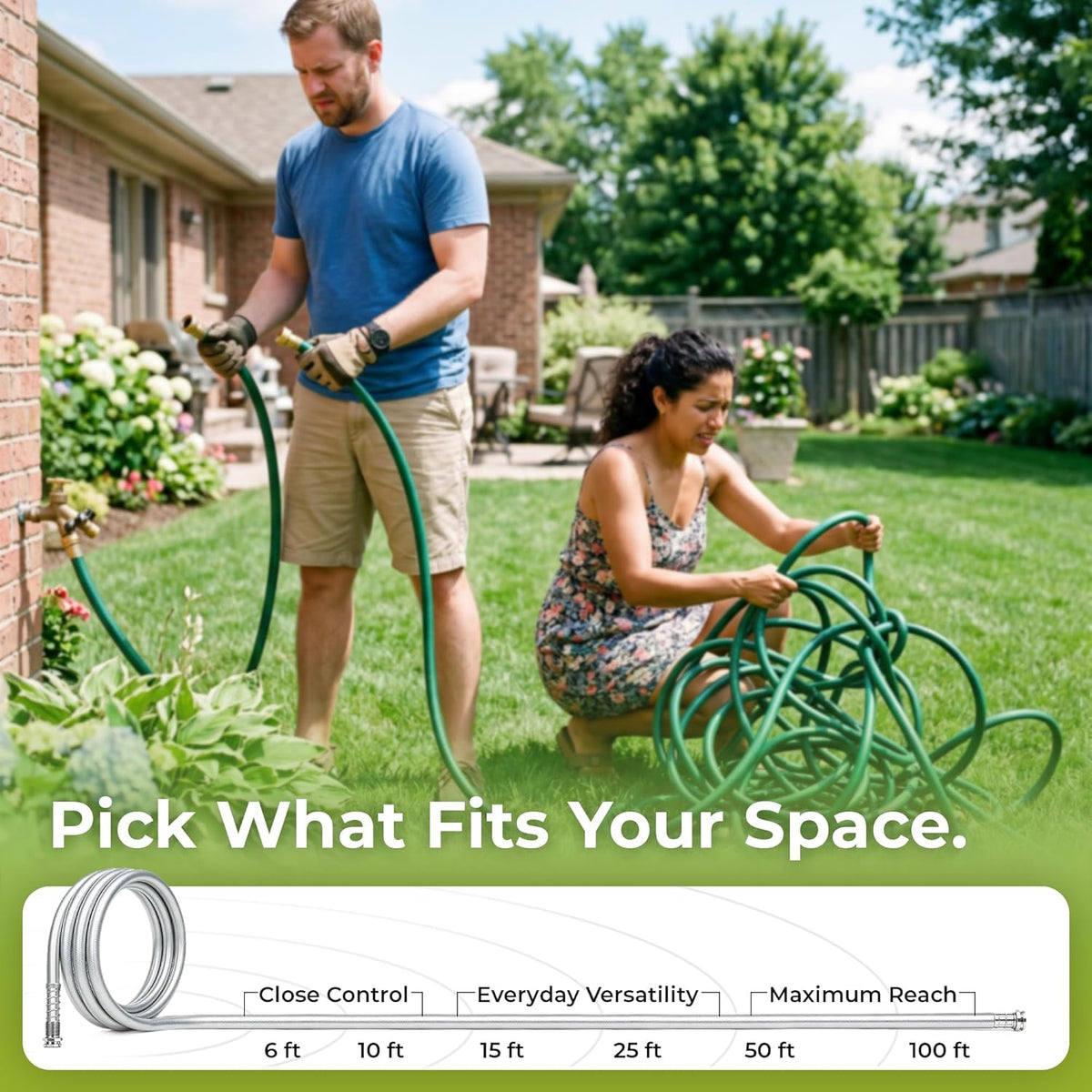 5/8" x 10 ft Leader Hybrid Garden Hose - No Kink Leakproof Heavy Duty Flexible Lightweight Durable Water Hose - Female to Female Fittings for Reel Cart, Gardening, Lawn & Car Wash