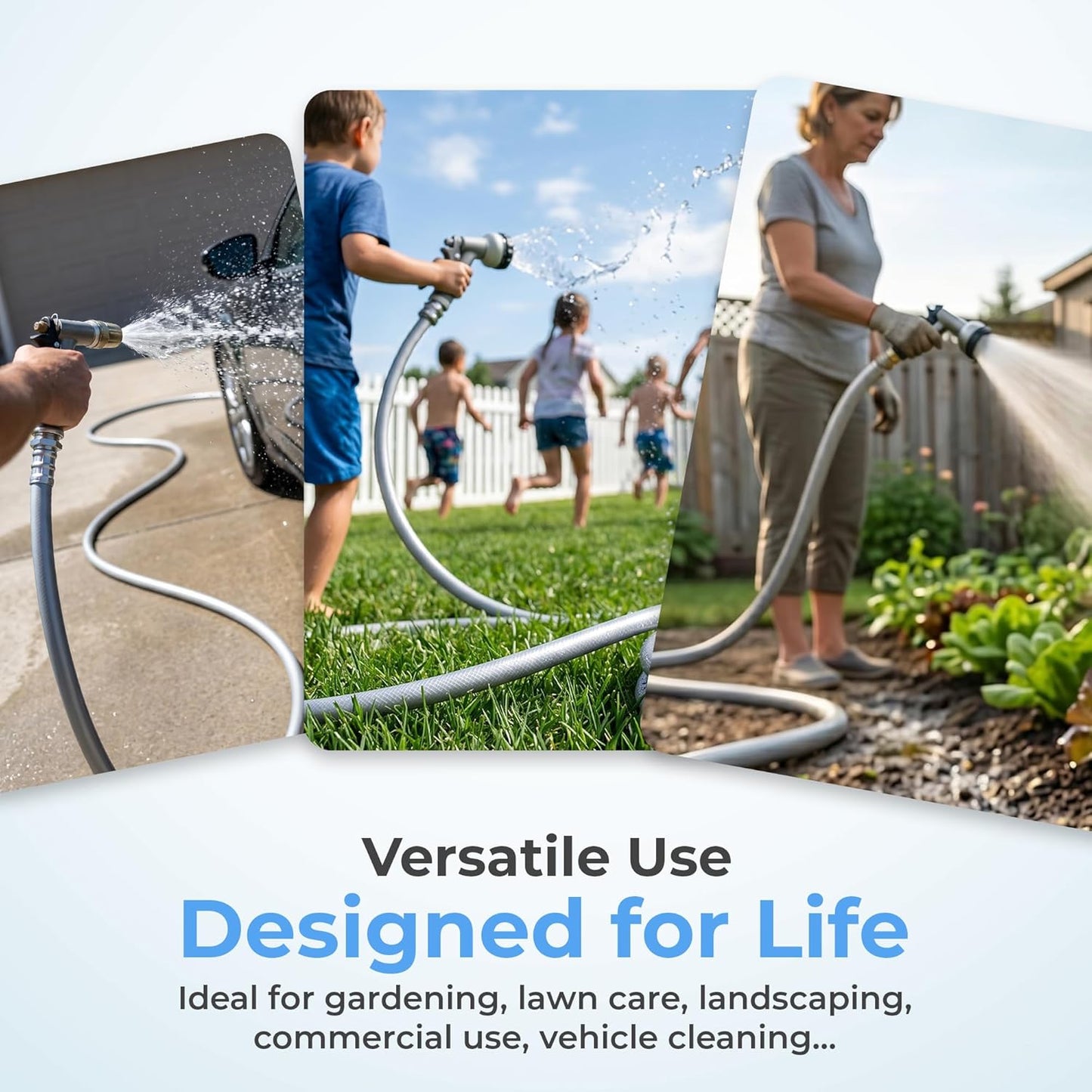 5/8" x 10 ft Leader Hybrid Garden Hose - No Kink Leakproof Heavy Duty Flexible Lightweight Durable Water Hose - Female to Female Fittings for Reel Cart, Gardening, Lawn & Car Wash