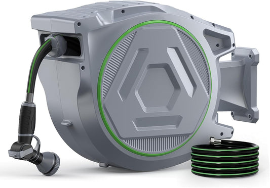 Retractable Garden Hose Reel 100+6.6ft x 5/8 in with 9 Spray Nozzle