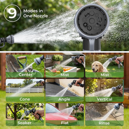 Retractable Garden Hose Reel 100+6.6ft x 5/8 in with 9 Spray Nozzle