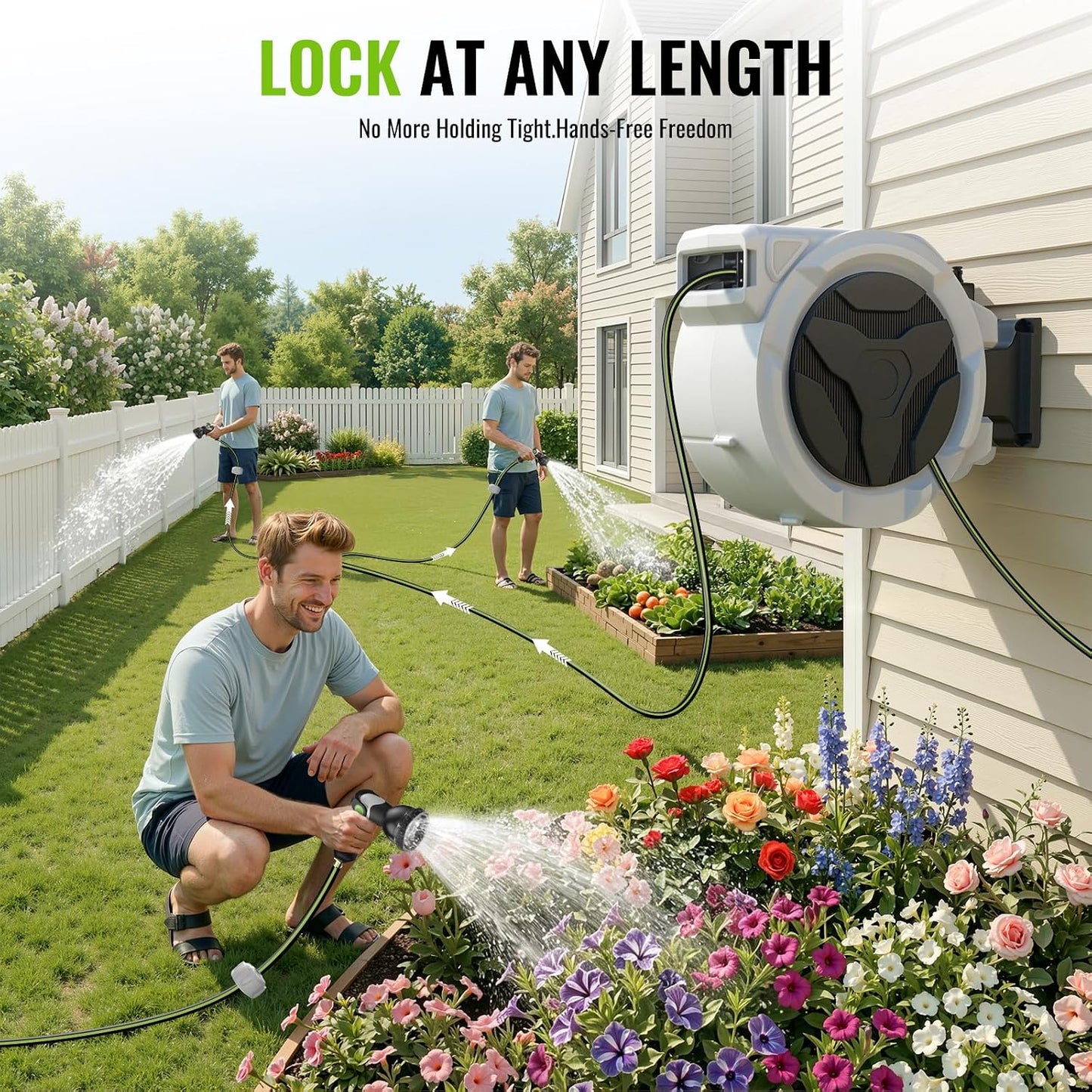 Retractable Garden Hose Reel 100+6.6ft x 5/8 in with 9 Spray Nozzle