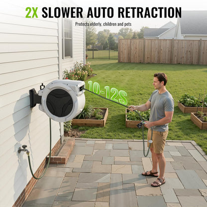 Retractable Garden Hose Reel 100+6.6ft x 5/8 in with 9 Spray Nozzle