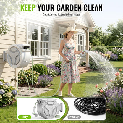 Retractable Garden Hose Reel 100+6.6ft x 5/8 in with 9 Spray Nozzle