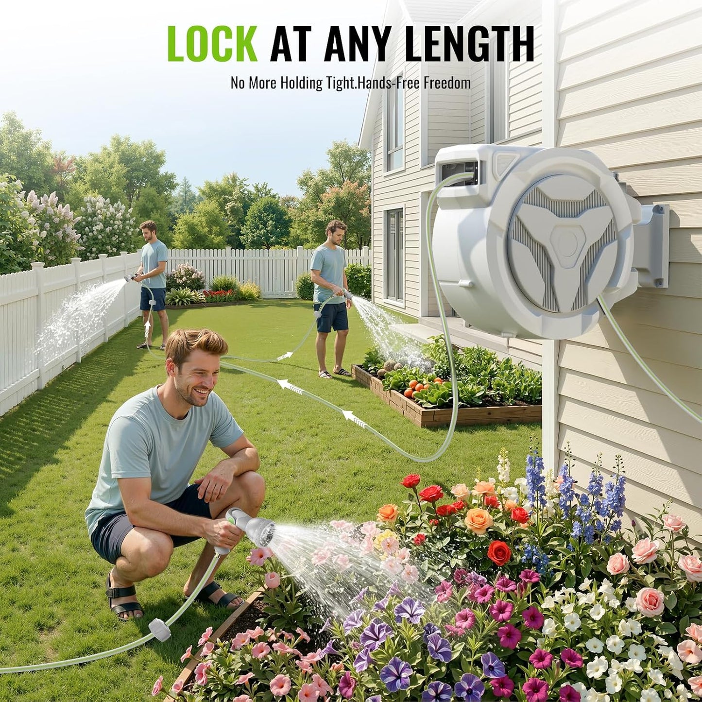 Retractable Garden Hose Reel 100+6.6ft x 5/8 in with 9 Spray Nozzle