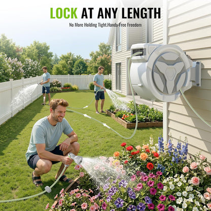 Retractable Garden Hose Reel 100+6.6ft x 5/8 in with 9 Spray Nozzle