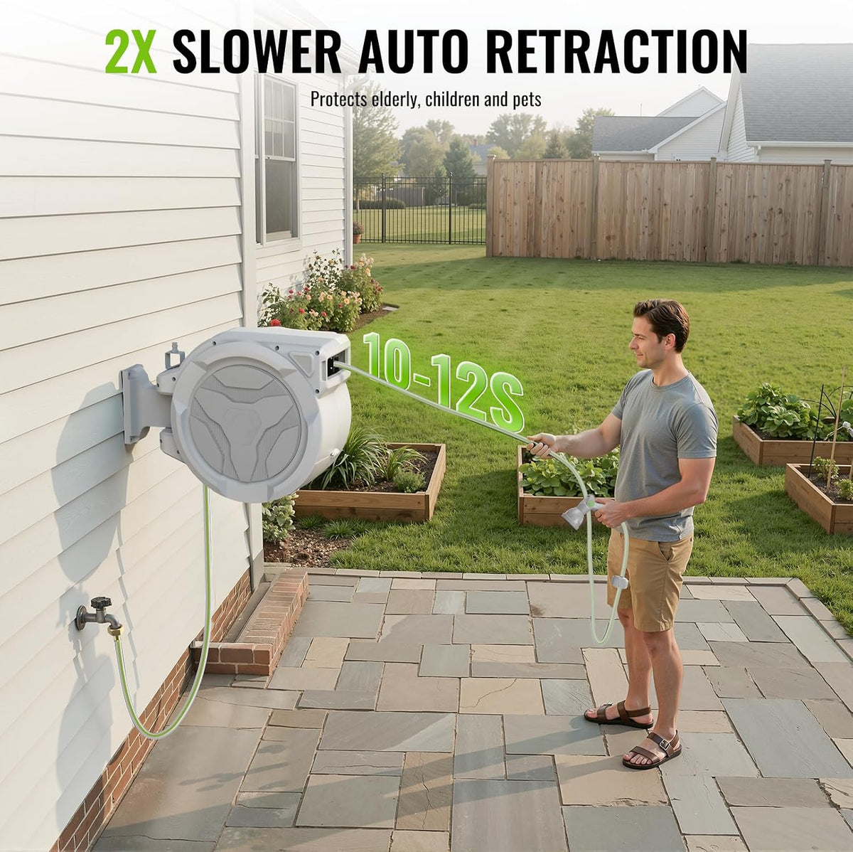 Retractable Garden Hose Reel 100+6.6ft x 5/8 in with 9 Spray Nozzle